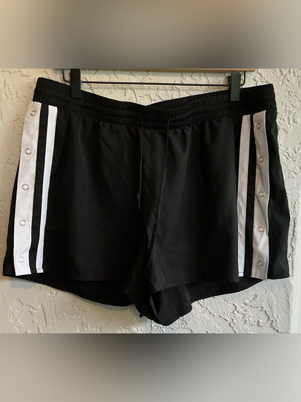 Wild Fable Black Athletic Shorts with White Side Stripes & Snaps
